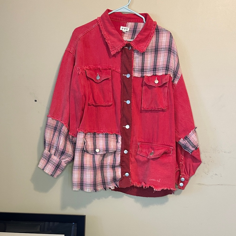 Pol Red And Plaid Patchwork Jacket - image 1